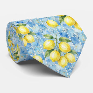 Amalfi Lemon Mediterranean Faux DIamonds Faux Silk Neck Tie