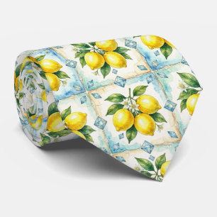 Amalfi Lemon Mediterranean Faux DIamonds Faux Silk Neck Tie