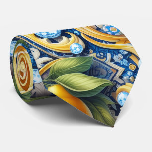 Amalfi Lemon Mediterranean Faux DIamonds Faux Silk Neck Tie