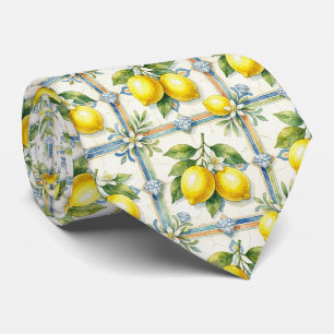 Amalfi Lemon Mediterranean Faux DIamonds Faux Silk Neck Tie