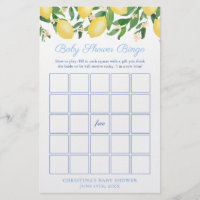 Amalfi Lemon Pale Blue Baby Shower Bingo Game Card Flyer