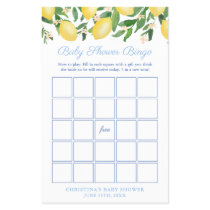 Amalfi Lemon Pale Blue Baby Shower Bingo Game Card Flyer
