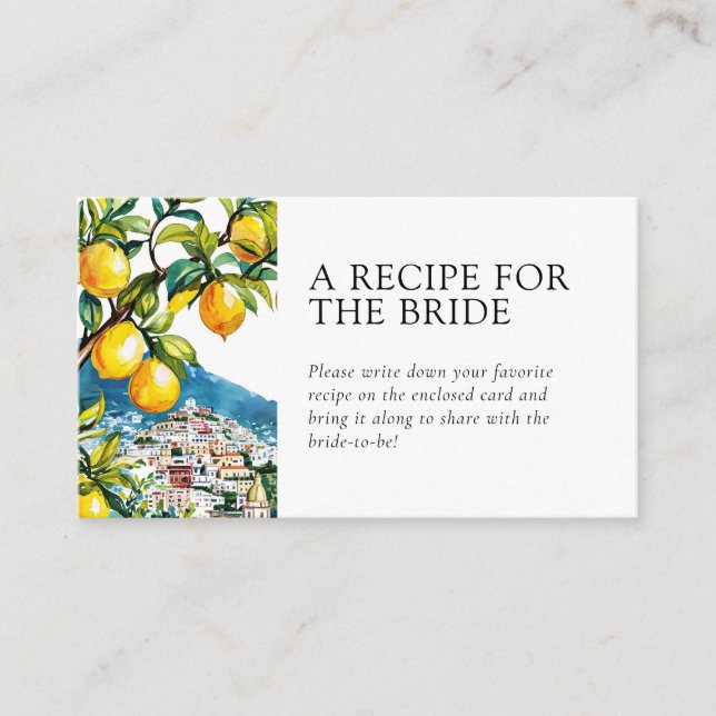 Amalfi Lemon Recipe Request Bridal Shower Enclosure Card (Front)