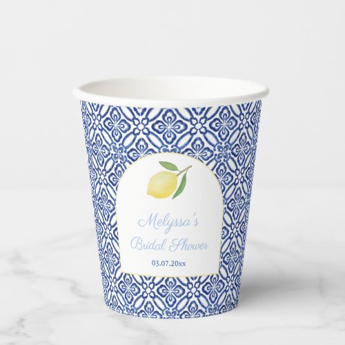 Amalfi Lemons Arch Shape Blue Tiles Bridal Shower Paper Cups