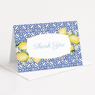 Amalfi Lemons Azulejos Powder Blue Baby Shower Letterpress Thank You Card
