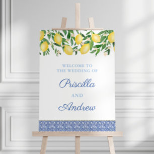 Amalfi Lemons Blue Italian Tiles Wedding Welcome Foam Board
