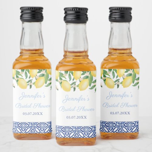 Amalfi Lemons Blue Tiles Wedding Shower Favor Liquor Bottle Label