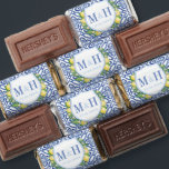 Amalfi Lemons Blue White Tile Wedding Logo Hershey Hershey's Miniatures<br><div class="desc">This classic design features a simple and elegant couples crest monogram surrounded by watercolor lemons,  leaves and blossoms,  with blue and white vintage tile print background.</div>