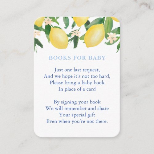 Amalfi Lemons Build Baby Boy's Library Baby Shower Enclosure Card - A stylish, simple and flexible insert card design to match my Amalfi Lemons With Blue Tiles Invitation / stationery range.

I've set this up for a Book Request insert card but all of the text fields are completely flexible.