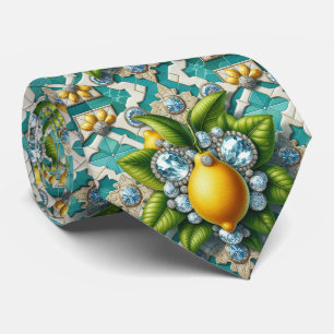 Amalfi Lemons Faux Silk Art Deco DIamonds Neck Tie