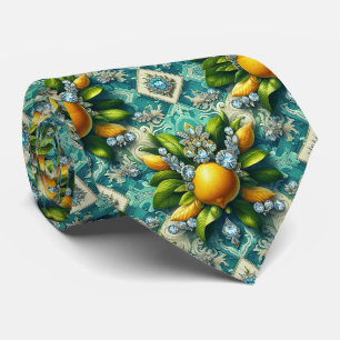 Amalfi Lemons Faux Silk Art Deco DIamonds Neck Tie