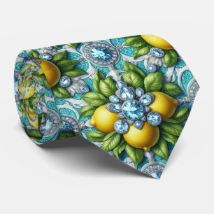 Amalfi Lemons Faux Silk Art Deco DIamonds Neck Tie