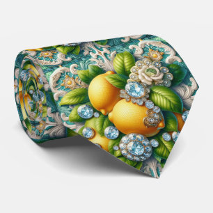 Amalfi Lemons Faux Silk Art Deco DIamonds Neck Tie