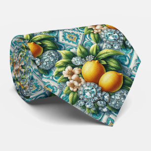 Amalfi Lemons Faux Silk Art Deco DIamonds Neck Tie