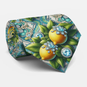 Amalfi Lemons Faux Silk Art Deco DIamonds Neck Tie