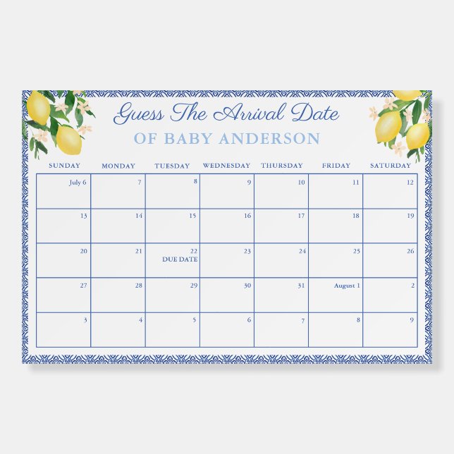 Amalfi Lemons Guess Baby's Birth Date Game Foam Board (Front)