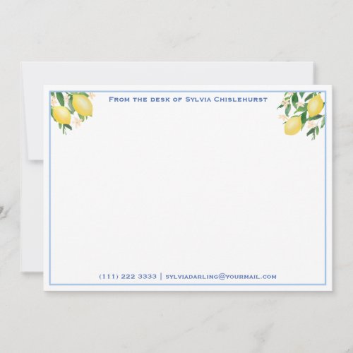 Amalfi Lemons Vintage Blue Tile Shower Thank You N Note Card - A customizable note card design to match my popular lemons / blue tiles bridal and baby shower invitation range. You can change all of the text to your own needs so this would make a great thank you card for example.
