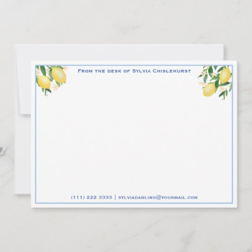 Amalfi Lemons Vintage Blue Tile Shower Thank You Note Card