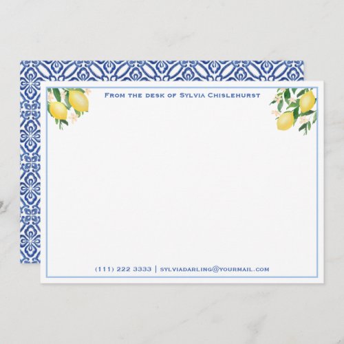 Amalfi Lemons Vintage Blue Tile Shower Thank You Note Card