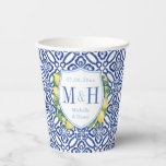 Amalfi Lemons Wedding Shower Couples Monogram Paper Cups<br><div class="desc">Handpainted watercolor lemons and leaves arranged around a simple crest shape.</div>