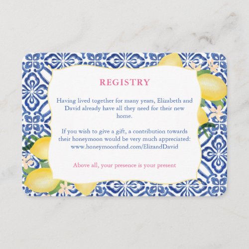 Amalfi Lemons Wedding Wishing Well Accommodations Enclosure Card