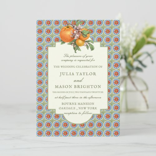 Amalfi Mandarin Tile Collection Elegant Wedding   Invitation