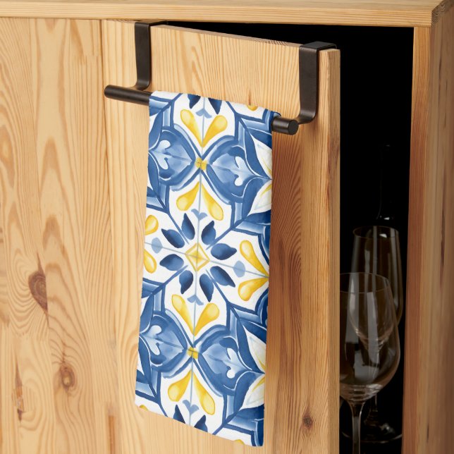 Amalfi Mediterranean Blue Tiles Kitchen Towel (Thirds Fold)