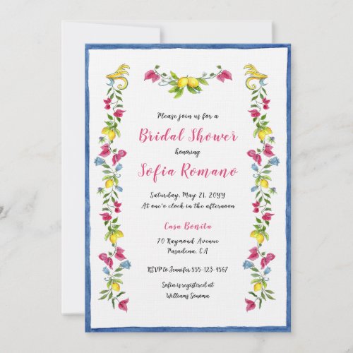 Amalfi Mediterranean Floral Bridal Shower  Invitation