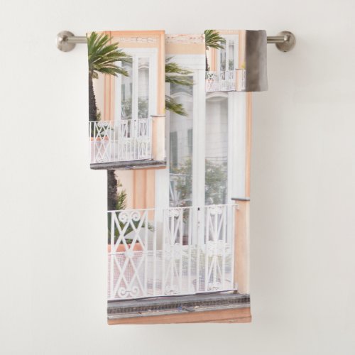 Amalfi Pastel Palm View 1 travel wall art Bath Towel Set