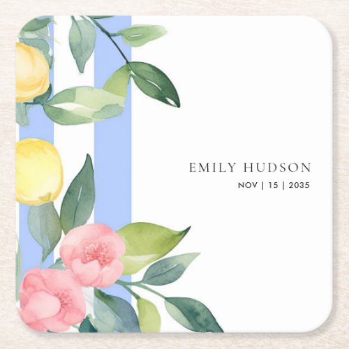 Amalfi Positano Lemon Bridal Shower Square Paper Coaster