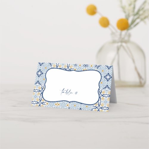 Amalfi Positano Summer Blue Tile Folded Place Card