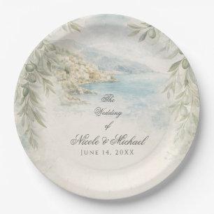 Amalfi Reverie — Mediterranean Coastal Wedding Paper Plates