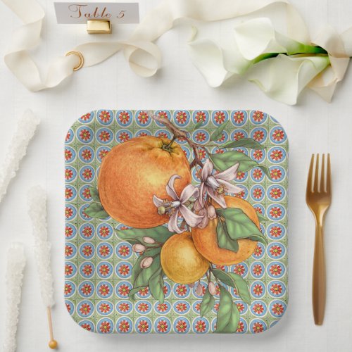 Amalfi Square Oranges Tile Paper Plate 