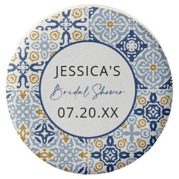 Amalfi Tile Blue Yellow Bridal Shower Chocolate Covered Oreo by Gorjo_Designs at Zazzle