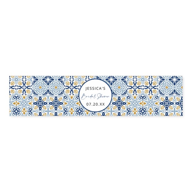 Amalfi Tile Blue Yellow Bridal Shower    Napkin Bands (Unfolded)