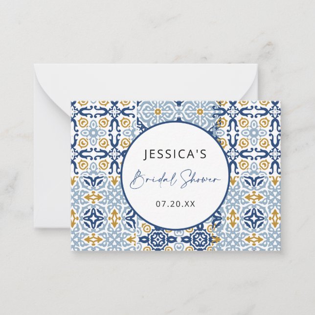Amalfi Tile Blue Yellow Bridal Shower  Note Card (Front)