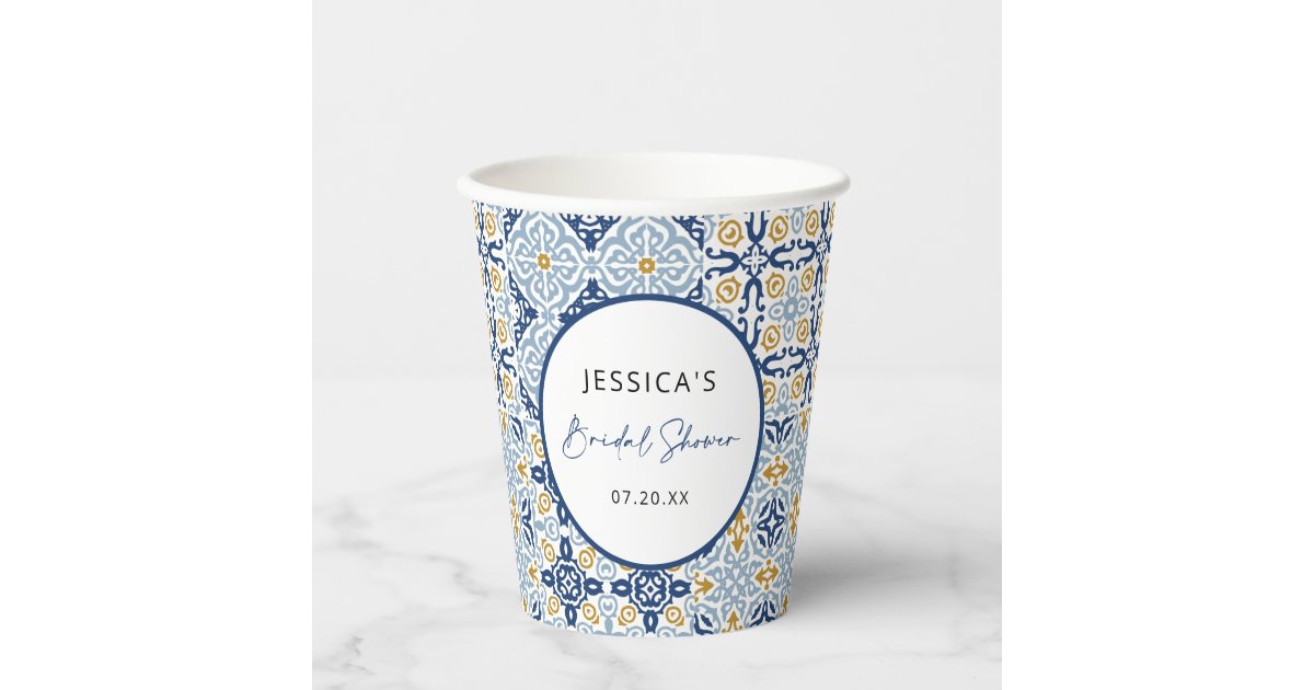 Amalfi Tile Blue Yellow Bridal Shower Paper Cups | Zazzle