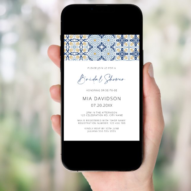 Amalfi Tile Mediterranean Summer Bridal Shower Invitation (Front Digital)