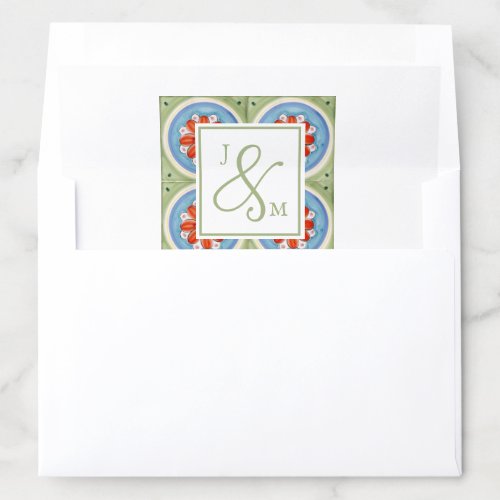 Amalfi Tile Monogram Wedding Envelope Liner