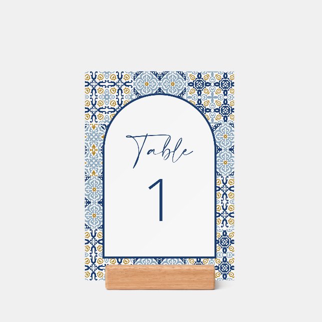 Amalfi Tile Table Numbers with Wooden Stand (Woodblock)