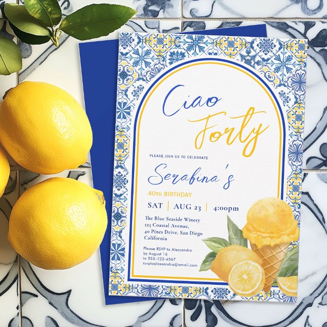 Amalfi Tiles Italian Summer 40th Birthday Party Invitation (Creator Uploaded)