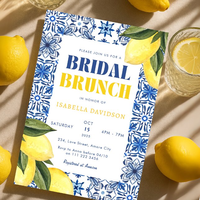 Amalfi Tiles Lemon Mediterranean Bridal Brunch Invitation (Amalfi Tiles Lemon Mediterranean Bridal Brunch Invitation)