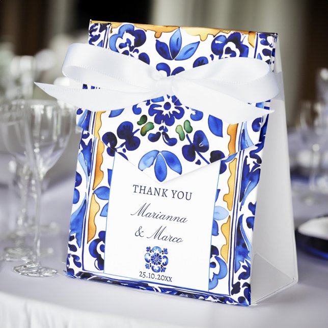 Amalfi Vietri blue tile wedding favors Favor Boxes (Amalfi Vietri blue tile wedding favors personalized Favor Box elegant favor boxes Mediterranean)