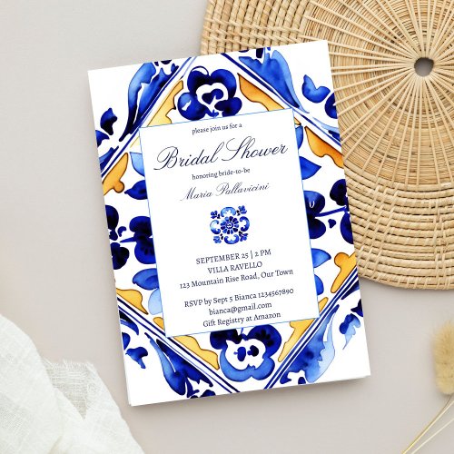 Amalfi Vietri Italian blue tiles bridal shower Invitation