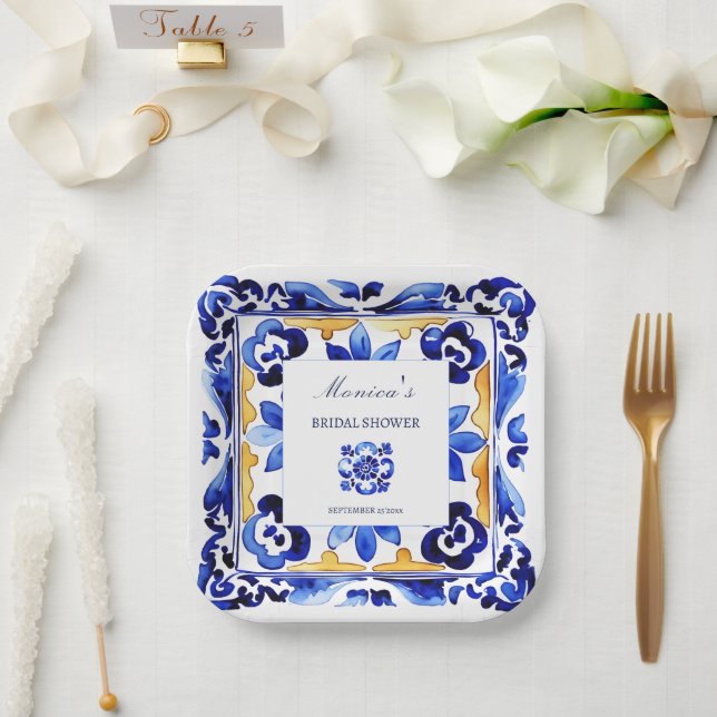 Amalfi Vietri Italian blue tiles bridal shower Paper Plates (Wedding)