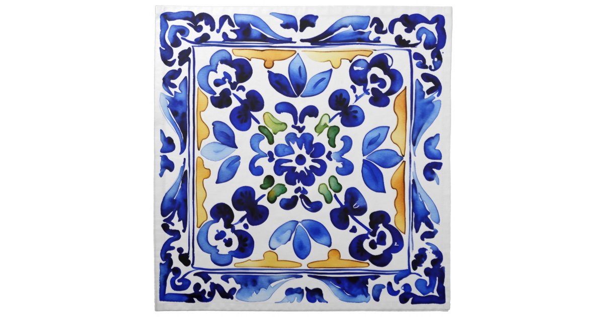 Amalfi Vietri Italian blue tiles Mediterranean Cloth Napkin Zazzle