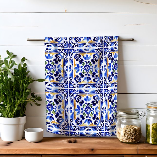 Amalfi Vietri Italian blue tiles Mediterranean Kitchen Towel (Amalfi Vietri Italian blue tiles Mediterranean Kitchen Towel)