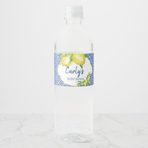 Amalfi Watercolor Lemon shower  Water Bottle Label