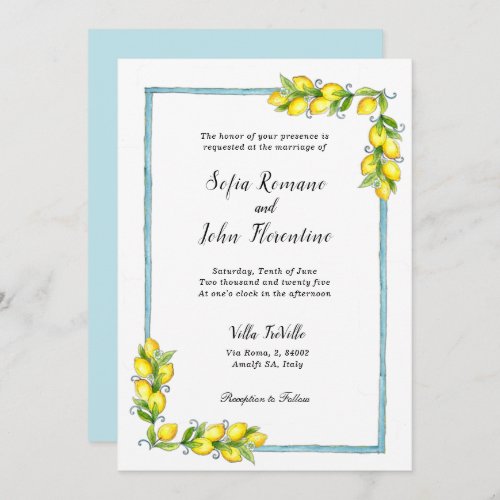 Amalfi watercolor Lemons vintage wedding Announcement