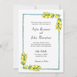 Amalfi watercolor Lemons vintage wedding Invitation